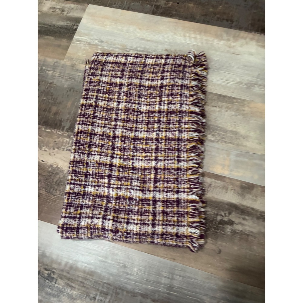 Purple Pearl Tweed Plaid Fringe Scarf Recycled Knit One Size